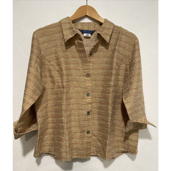 Austin Reed Gold Muted Stripe 3/4 Sleeve Button Up Shirt Women's Sz‎ 16 - Picture 1 of 8